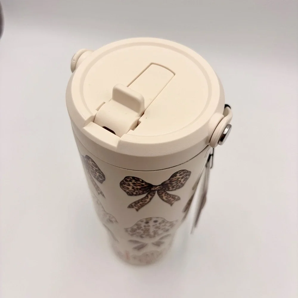 Hydrapeak 40oz Tumbler Leopard Print Ghost Bow Halloween Cream Stainless Steel